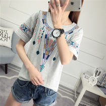 2022 new national wind short sleeve printed T-shirt womens clothing ins 100 hitch student loose half sleeve summer dress blouses