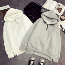 Autumn-winter new medium long section with cap circa zip plus suede thickened necropolis female Korean version loose long sleeve pure color jacket