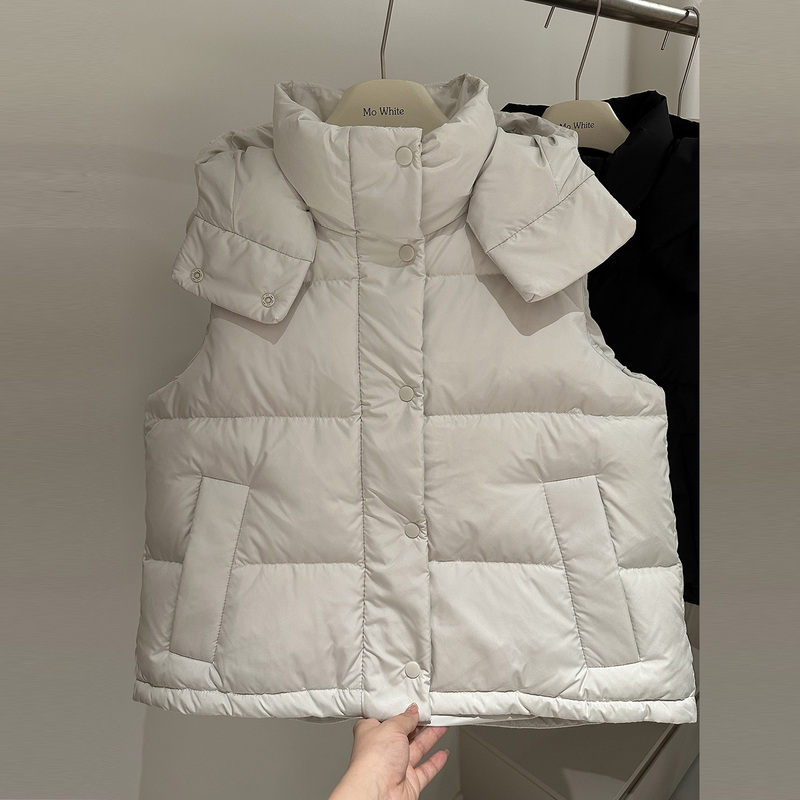 Autumn and Winter New Style Lulu Same Style Vest 90 White Duck down Samsung Safety down Short Vest Hooded down Jacket for Women