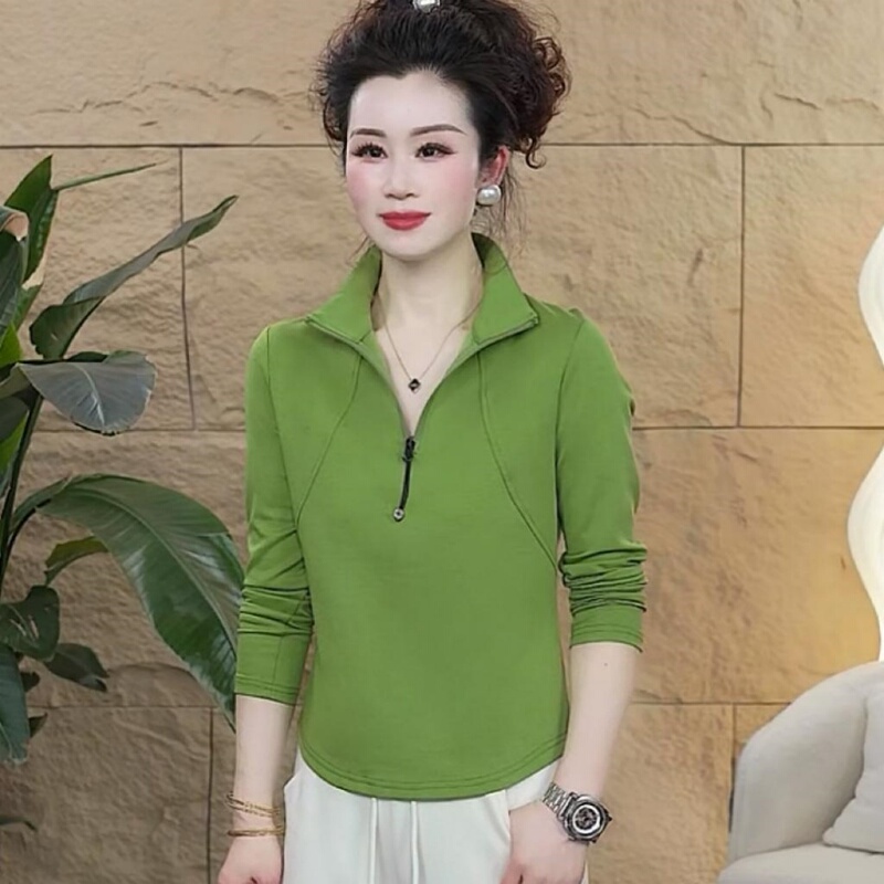 2026 Spring New Stylish Stand-Collar Half-Zip T-Shirt Fashionable Mom Wear Long-Sleeve Sweatshirt Slimming and Age-Reducing Top