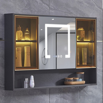 Bathroom smart mirror cabinet Separate wall-mounted storage with shelf Bathroom defogging solid wood vanity mirror with light