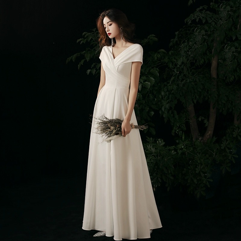 White Evening Dress for Women, High-End Light Luxury, Birthday Host, French-Style Coming-Of-Age Ceremony, Marriage Registration, Engagement Dress White Evening Dress for Women, High-End Light Luxury, Birthday Host, French-Style Coming-Of-Age Ceremony, Marriage Registration, Engagement Dress