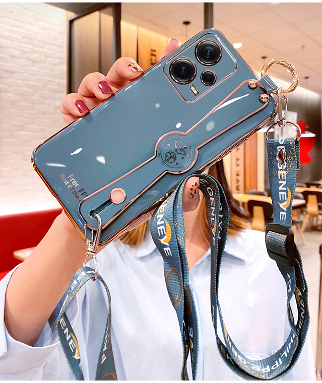 Girls Glossy Electroplated Silicone TPU Crossbody Lanyard Strap Note 12, Note 12 Pro, Note 12 Pro+ Phone Case