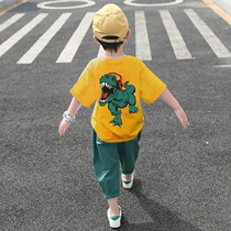 Boys spring clothing suit 2021 new children dinosaur two sets of baby handsome gas spring and autumn small and small childrens fashion boom