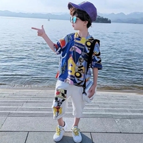 Boys summer clothing suit foreign air boy clothing 2021 new small children Summer baby short sleeves handsome 2 sets of damp