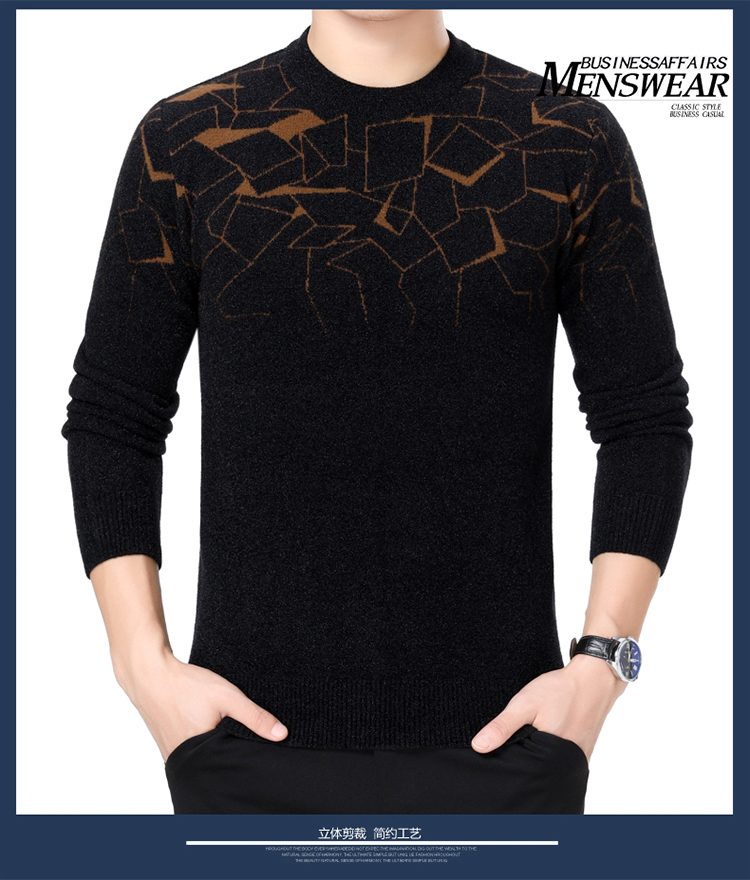 Mùa thu và mùa đông dày mới chơi áo len cashmere nam trung niên len nguyên chất đan len nam cổ tròn áo khoác bomber