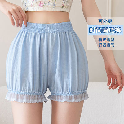 lolita lace jk pumpkin pants, summer thin and cute lantern pants, leggings, girlish style, anti-glare safety pants
