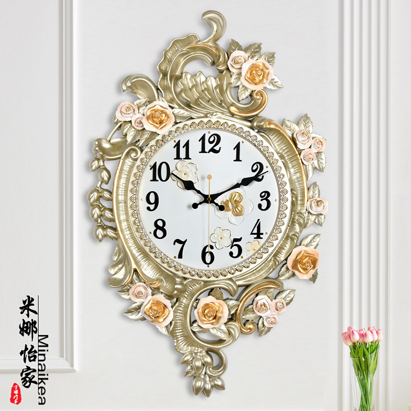 Fashion field Garden European-style creative hanging bell large living room Home mute clocks Korean-style Decorative Wall Clock-Taobao