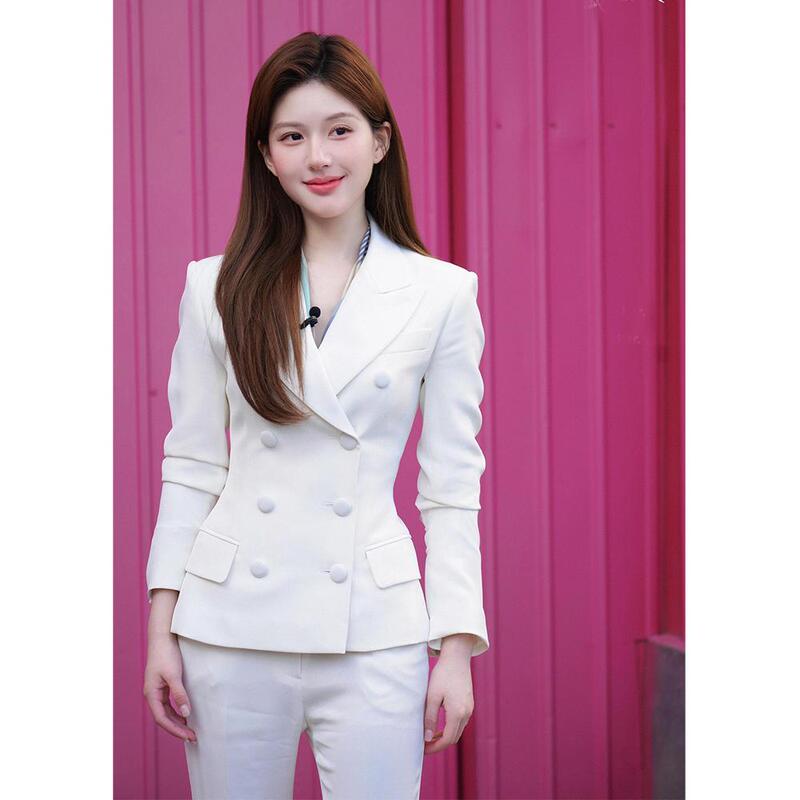 Xu Meiyang (Zhao Lusi) and Xu Yan (Xu Yan) Have the Same Style of White Elegant Suit Set for Women, Suitable for Spring and Autumn, Professional Host Suit Xu Meiyang (Zhao Lusi) and Xu Yan (Xu Yan) Have the Same Style of White Elegant Suit Set for Women, Suitable for Spring and Autumn, Professional Host Suit