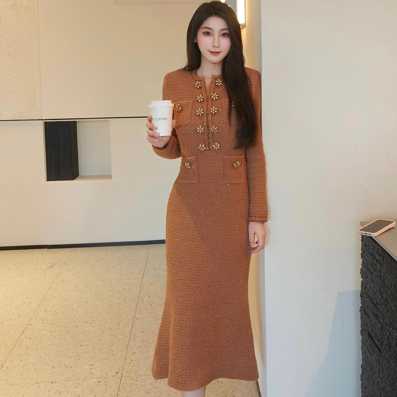 In-Stock Selfsp Family Party Birthday Waffle Knit Christmas New Year Knitted Dress Yarn Long Skirt Pro Version