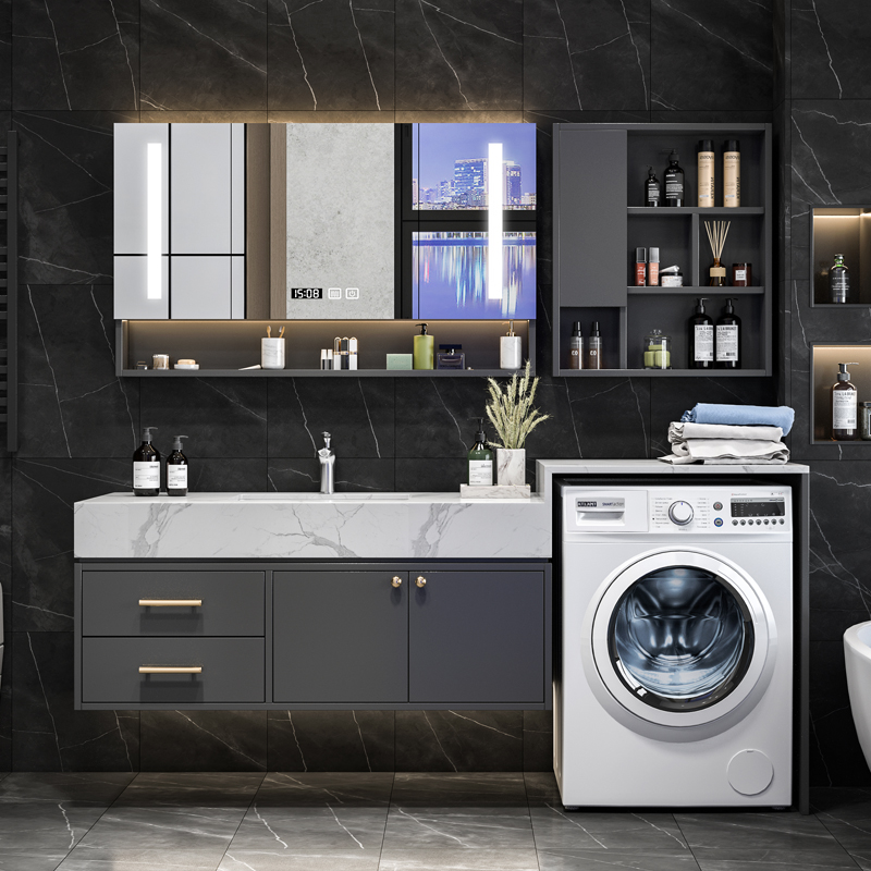 Light luxury rock slab balcony integrated washing machine cabinet combined Nordic smart toilet wash basin wash basin cabinet