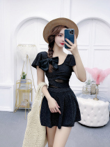 2021 new short sleeve swimsuit small fragrant wind Korean INS swimsuit women chiffon small breast covering meat with chest pad temperament