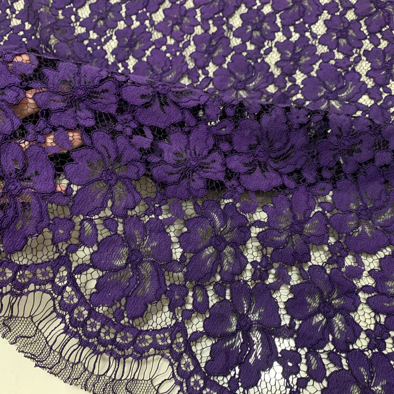 French S Sandra Original Cotton Floral Cut-Out Eyelash Edge Lace Fabric Dress in Red, Purple, and Apricot Colors