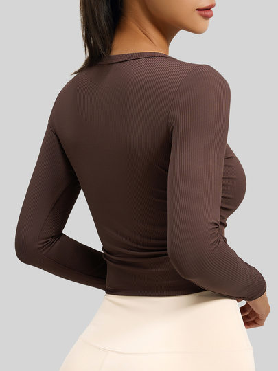 Slim Yoga T-shirt Women's Long Sleeve Threaded Tight Waist Slimming Fitness Sports T-Shirt Top