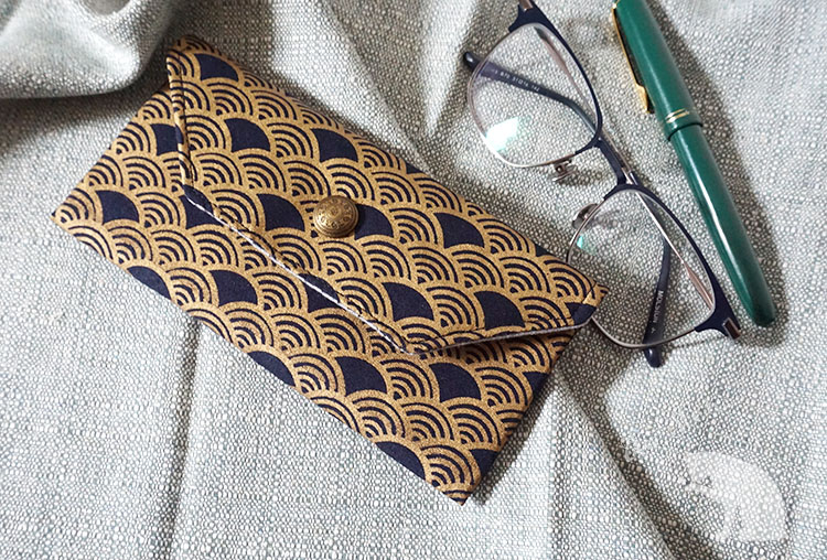 Dark tide blue sea wave glasses bag sun glasses bag pen bag stationery storage original handmade fabric 8too studio