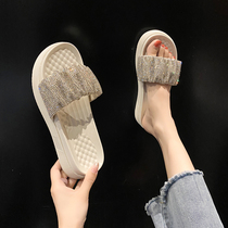 Water drill cool Drag women Summer outwear 2022 New 100 lapped thick bottom Heightening Shoes Seaside Beach Slippers