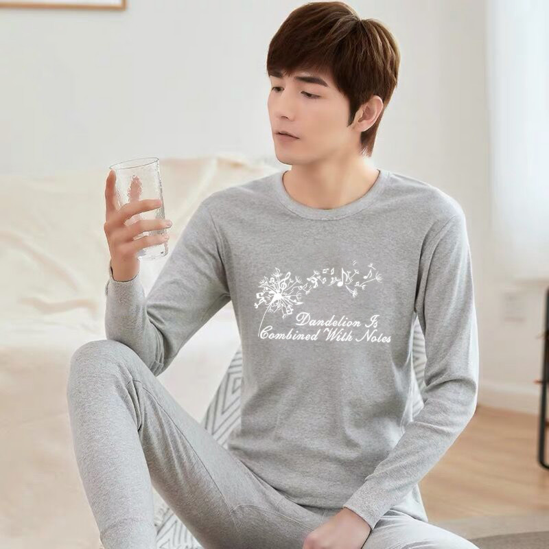Spring and autumn thin top + pants men's small tree print underwear set warm autumn clothes autumn pants pajamas undershirt