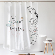 Nordic ins cartoon polyester shower curtain waterproof and mildew-proof thickening non-perforated custom door curtain toilet partition curtain