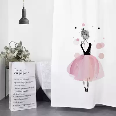 Nordic Mori ins cartoon girl waterproof thick mildew shower curtain set blackout bathroom curtain curtain curtain hanging curtain