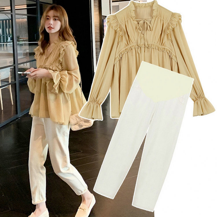 Korean pregnant women autumn suit fashion new shirt spring and autumn dress reduced pregnant women suit autumn tide