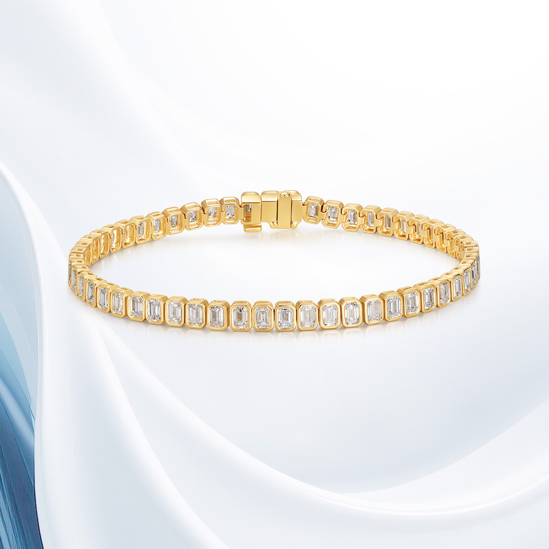 18K Gold Lab-Grown Diamond Bracelet, Light Luxury Full Diamond Tennis Stacking Bracelet, Emerald-Set Row Diamond Bangle 18K Gold Lab-Grown Diamond Bracelet, Light Luxury Full Diamond Tennis Stacking Bracelet, Emerald-Set Row Diamond Bangle