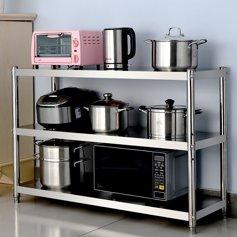 Kitchen shelf cabinet Stainless steel shelf Integral cabinet multi-functional storage three-layer table rack Floor-to-ceiling multi-layer vegetable rack