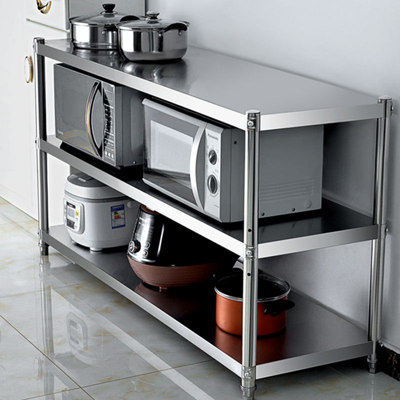 Kitchen shelf Floor-to-ceiling multi-layer stainless steel 3-layer microwave oven pot rack Three-layer 4 storage shelf