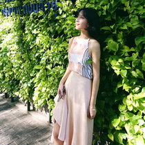 2020 Summer sexy strapless neck dress female irregular temperament thin chiffon long dress set two-piece