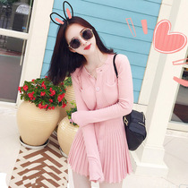2020 Autumn and Winter female Korean short knitted dress women short pink slim slim waist base skirt