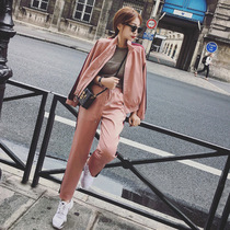 2020 spring new fashion trend pink cardigan sweater sports suit womens spring casual trousers two-piece autumn