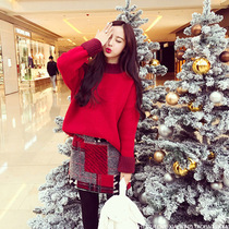 2020 New Winter Skirt Set Women Red Sweater Two Piece Thick Dress Winter Fashion Tide