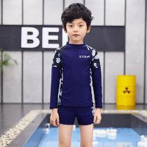 Childrens swimsuit Boys middle and large children Teen boys swimming trunks suit Students long sleeve split sunscreen swimsuit Quick-drying