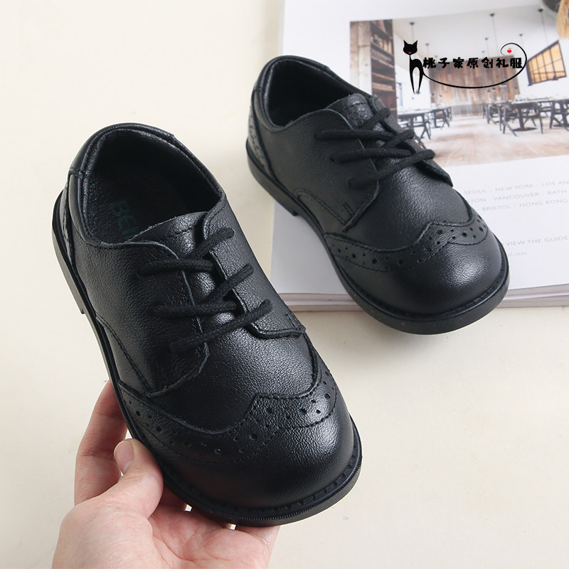 Little black leather shoes boy British Korean version dress shoes leather soft bottom show catwalk shoes flower girl baby soft bottom tide