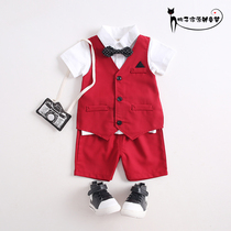 Year-old dress boy summer baby red suit boy dress suit English wind children suit handsome flower child