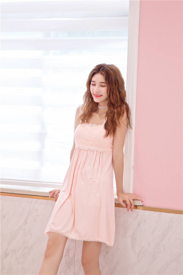 Mùa hè ren modal bông đai ngực pad váy ngủ dây đeo màu trắng lỏng đồ ngủ phụ nữ mùa hè vành đai áo ngực váy váy đầm dễ thương