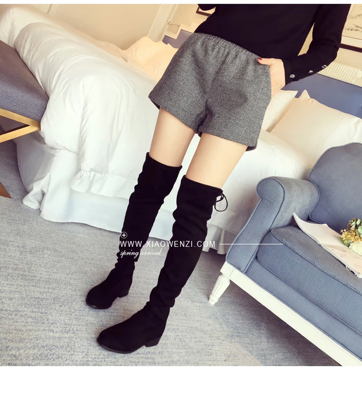 Quần áo thu đông nữ 2018 mới thời trang Hàn Quốc chic eo cao quần lửng ống rộng kẻ sọc hoang dã giản dị quần short thủy triều