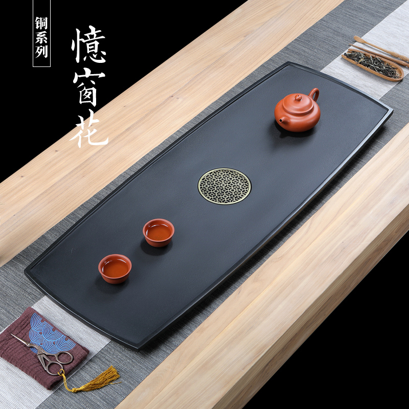 Qingwu Tang Wu Jinshi Tea Tray Home Brief Living Room Kongfu Tea With Tea Sea Black Gold Stone Natural Stone Great Tea