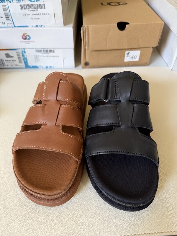 Authentic Ugg Summer Men's and Women's Thick-Soled Adjustable Strap Velcro Leather Fashion Sandals