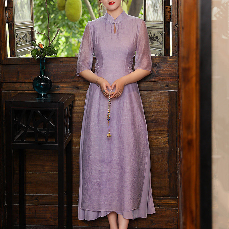 Qipao 2022 New youthful models Improved summer retro China Wind girls Long version of the Lean Temperament Foreign Dress