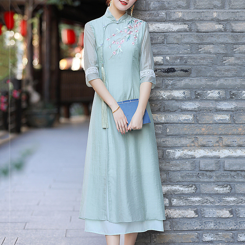 Improvement of the qipao Ocean dress Summer Old Shanghai Republic of China Wind comeback Ancient name Yuanyuan young Art and art Female dress Chinese style tea suit