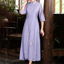 Ao Dai improved cheongsam 2021 new summer retro Republic of China style embroidery Senior young Chinese dress