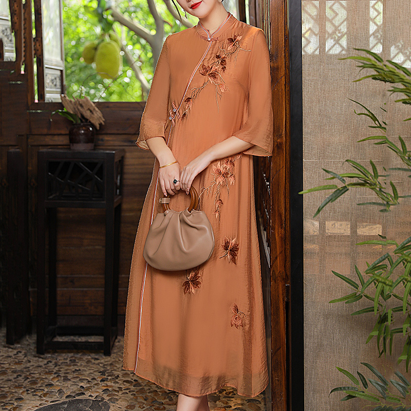 Improvement of the qipao 2021 New summer retro Chinese style Chinese tea art Zen clothes large size for national wind and ocean clothing