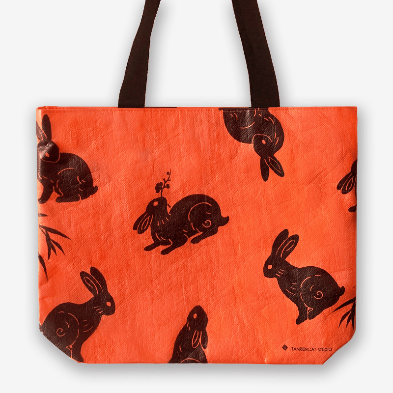 [Tansheng] Waterproof Kraft Tyvek Shoulder Tote with Canvas Lining, Mo Qilin or Moon Rabbit Print - Thumbnail 2