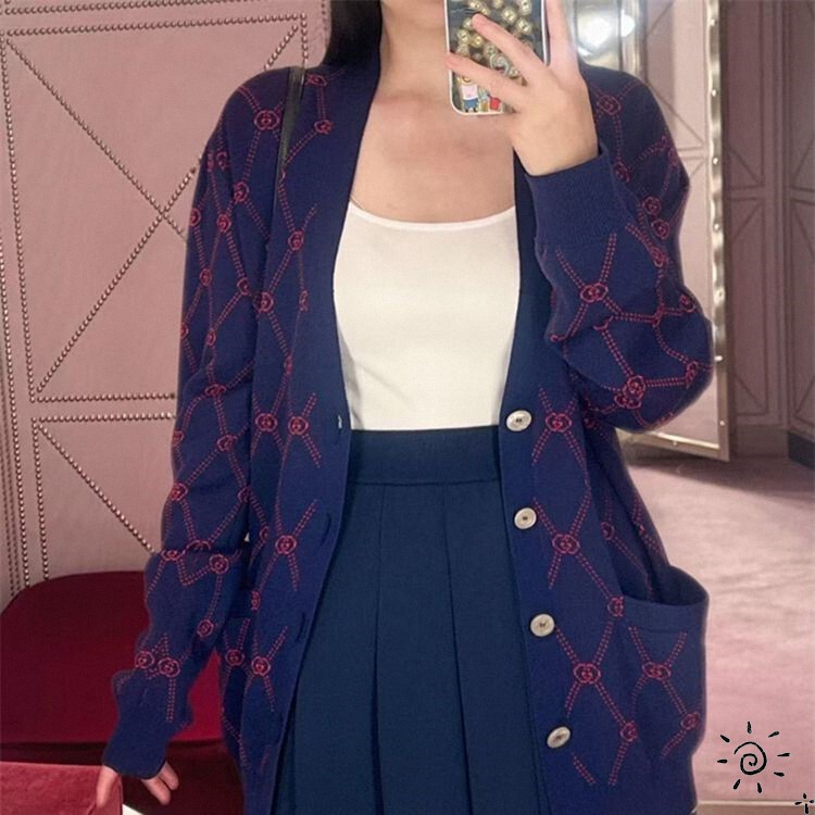 Gucci/Gucci New Classic Color-Blocked Double g Logo Knitted Cardigan for Women, Sweater Jacket for Men