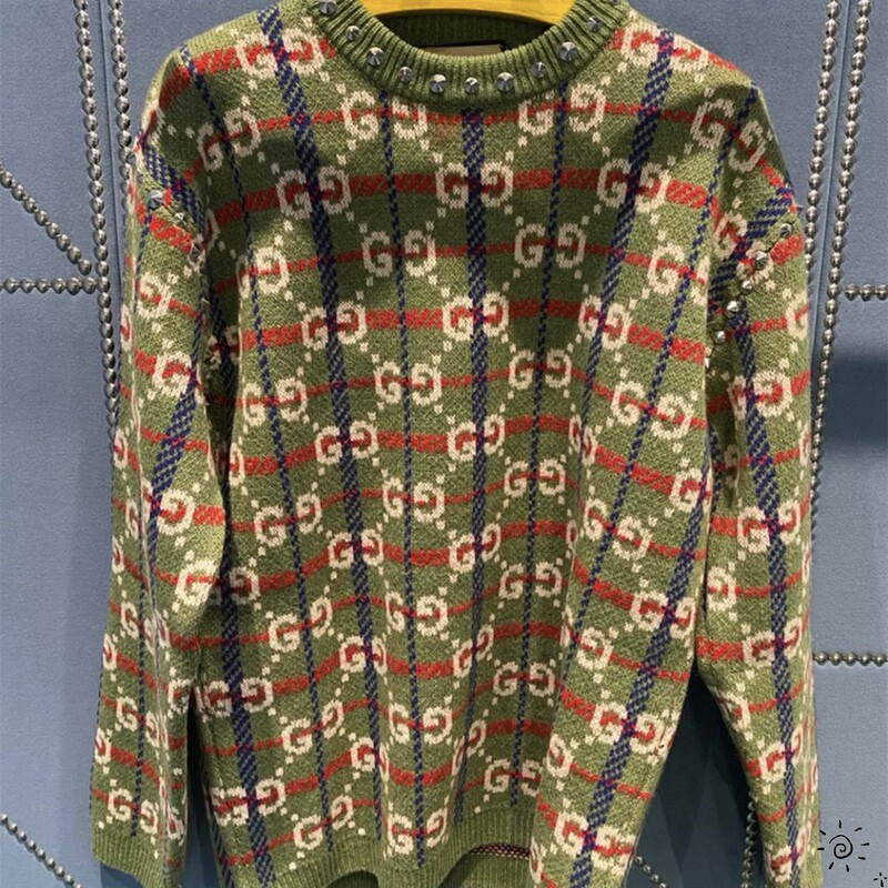 Gucci/Gucci New Classic Jacquard Embroidery Color-Blocked Double g Logo Sweater Women's Knitwear Men's Top