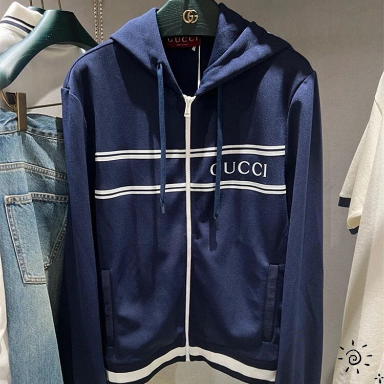 Gucci/Gucci New Classic Letter-Printed Striped Patchwork Color-Block Sweatshirt Jacket for Women and Men