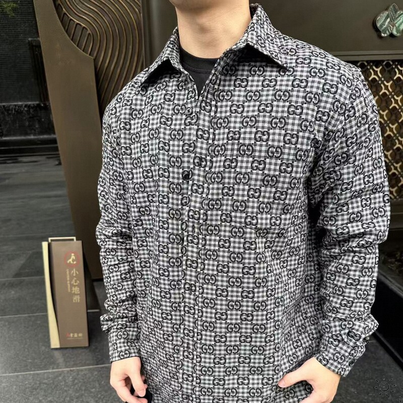 Gucci New Model Classic All-Over Double-G Interlocking Letter Jacquard Color-Blocked Shirt for Men and Women Gucci New Model Classic All-Over Double-G Interlocking Letter Jacquard Color-Blocked Shirt for Men and Women