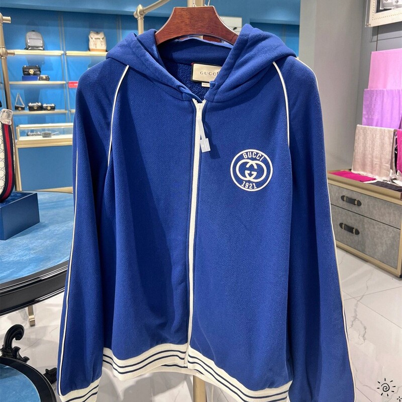 Gucci/Gucci New Classic Style Sweatshirt Jacket with Letter Print Logo on the Chest and Color-Blocking Design for Women and Men