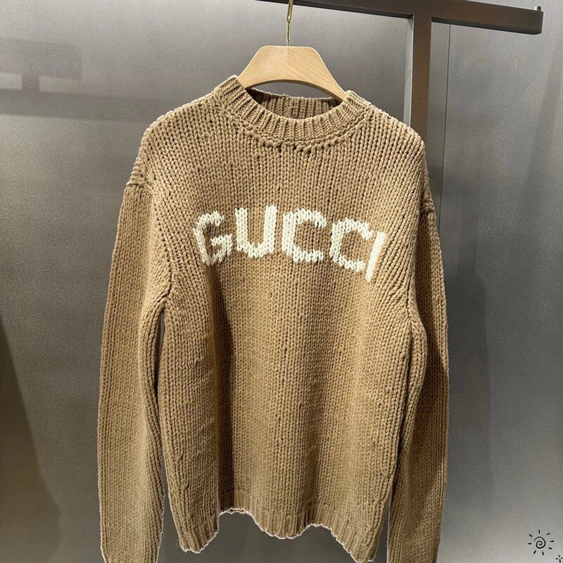Gucci/Gucci's New Classic Sweater with Velvet Embroidered Letter Logo Pattern on the Chest, Women's Knitwear, Men's Top