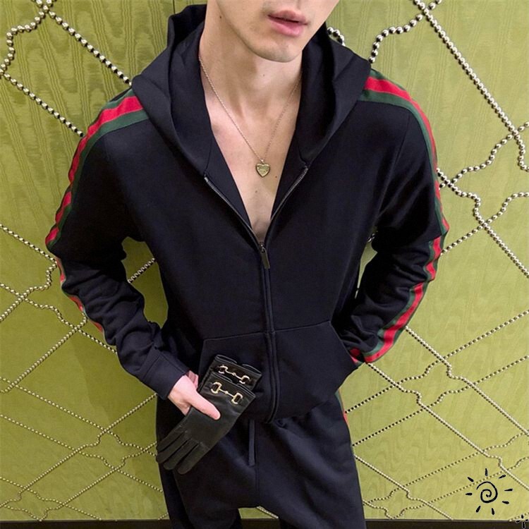 Gucci/Gucci New Classic Side-Panel Color-Blocked Striped Tape Sweatshirt Jacket for Women and Men